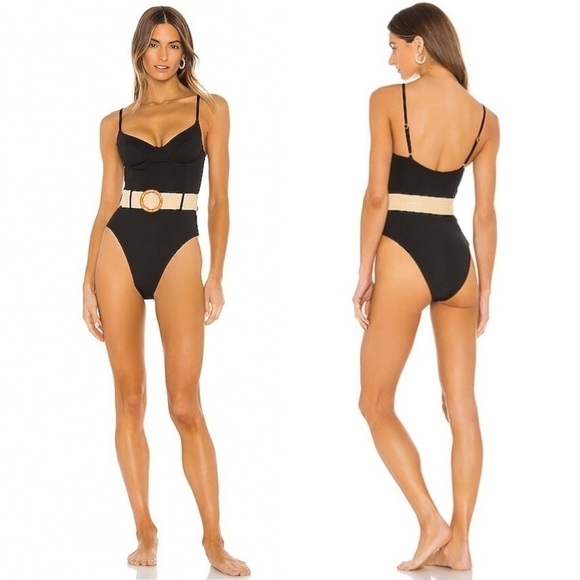 Who Wore What Onia Womens Danielle Raffia Belted One Piece Swimsuit Sz M - Picture 2 of 12